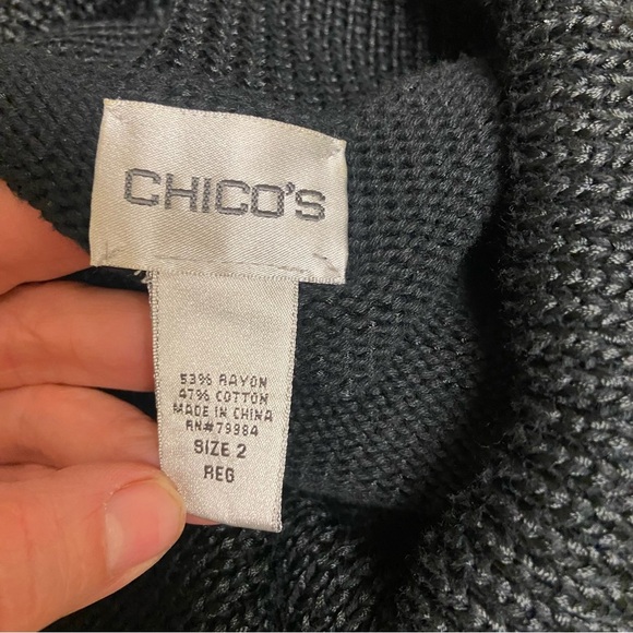 Chico's Cowl Neck Tunic Sweater Size L Black Boxy Wide Sleeves Cozy Capsule Item - Picture 10 of 11